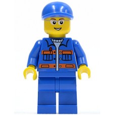 cty224 Blue Jacket with Pockets and Orange Stripes, Blue Legs, Blue Short Bill Cap, Glasses, Open Smile 